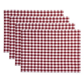 Solino Home Gingham Check Linen Placemats Set of 4 – 100% Pure Linen Burgundy Plaid Placemats 19" L x 14" W Inch – Machine Washable Table Mats for Fall, Thanksgiving, Christmas, Winter, Holiday