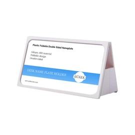 ECKEK Desk Name Plate Holder, Plastic Sign Holder for Table Display, Foldable Double Sided Nameplate (White 200*100mm)