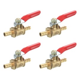 uxcell 4Pcs Brass Water Mini Ball Valve Shut Off Switch, 1/4" Hose Barb x 1/4" Hose Barb, 180 Degree Operation Handle, Brass Valve