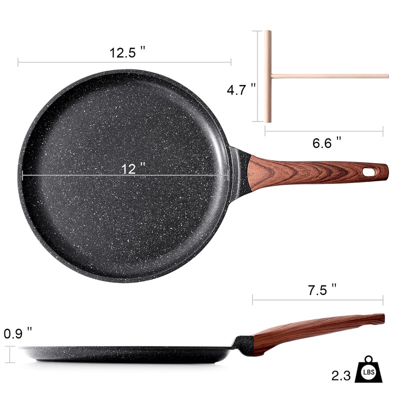 Kordisen Crepe Pan Nonstick, 12 Inch Dosa Pan with Spreader,