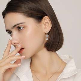 DAYLINLOVE Lotus Earrings 925 Sterling Silver Moonstone Lotus Earrings Yoga Ghost Lotus Jewellery Gift for Women Girls, Silver, No Gemstone