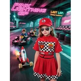 Gortykor Girls Race Car Driver Costume Racing Dress for Girls Racer Outfit for Career Day (7-8 Years)