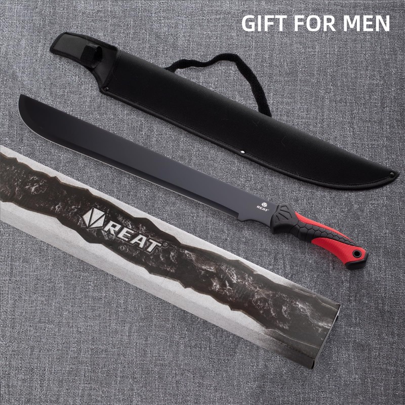 REAT Gardening Heavy Duty Machete,24" Full Tang Machete with Shaeth,Ergonomic