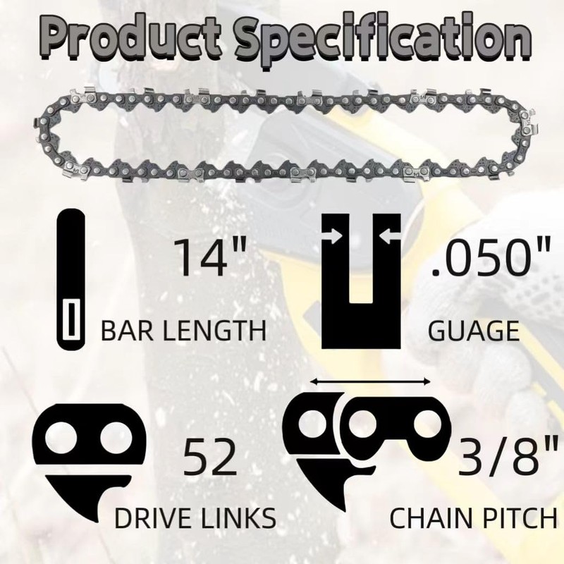 5 Pack 14 Inch Chainsaw Chain 52 Drive Links, .050"