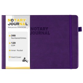 Notary Journal Log Book, Notary Book with 390 Record Entries, 10"X7" Notary Log Book Notary Public Journal for Notarial Acts, Hardcover, 120gsm Thick Numbered Pages, Purple