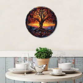 15" Silent Non-Ticking Wood Wall Clocks Battery Operated Tree of Life Home Decor for Kitchen Four Season Theme Colorful Leaves Beautiful Round Wooden Wall Clock Vintage for Art Room New Home