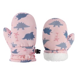 Fynnsure Toddler Mittens Lined Fleece Snow Gloves for Boys Girls Kids Winter Ski Gloves Baby Mittens, Pink Dinosaur, 2-4 Years