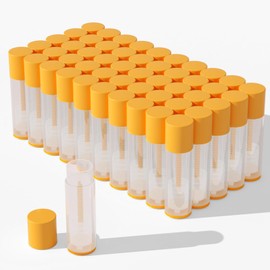 Lip Balm Container Tubes, 5.5ml, Clear with Colorful Caps, 50-Pack (orange Cap)