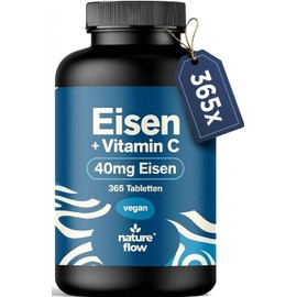 Eisentabletten hochdosiert mit 40g Eisen + Vitamin C - 365 Tabletten - Eisenbisglycinat vegan & produziert in Deutschland - Laborgeprüft