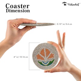 URBANHUT Coasters for Drinks or Coffee Table, Dining Coaster Set for House & Office Décor Essentials, for Farmhouse - Living Room - Kitchen, Maple Leaf - 4" Round Beaded - Set of 4.