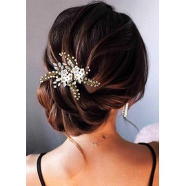 IYOU Wedding HairPin Flower Headpiece Gold Crystal Hair pin Pearl Bridal Wedding Hair Accessories for Women and Girls