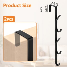flintronic 2Pcs Over Door Hooks, 5 Hooks Over Door Hanger, Vertical Over The Door Coat Hanger, Heavy Duty Stainless Steel Door Hanger for Bedroom Towel, Clothes, Hats, Bags (Black)