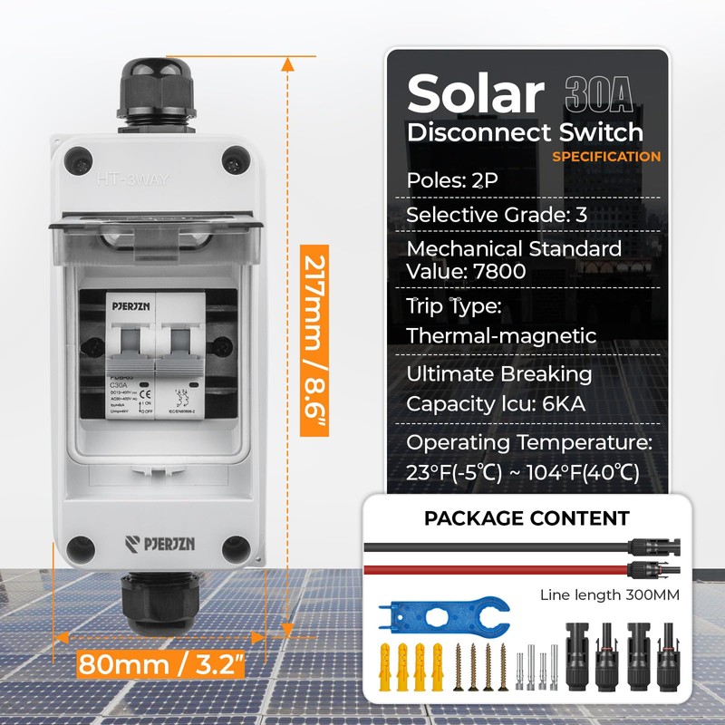Pjerjzn 30A Solar Panel Disconnect Switch 400V DC/AC Solar Shut