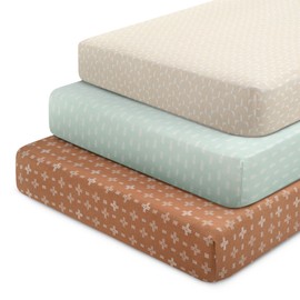 Delta Children Fitted Crib Sheets for Girls and Boys - 100% Organic Cotton Crib Sheet for Standard Crib and Toddler Mattresses - 28x52 Inch - GOTS Certified (Pack of 3), Neutral Boho