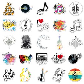 50 Pcs Music Vinyl Stickers,Musical Note Graffiti Stickers,Vinyl Waterproof Sticker for Kids Teens Girls,for Phone Laptop Bottles Skateboard Computer Phone Luggage Guitar Gifts Sticker