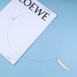 Aneneiceera Boho Silver Feather Necklace Long Silver Y Drop Necklace Vintage Leaf Pendant Necklace Jewelry for Women and Girls Gifts