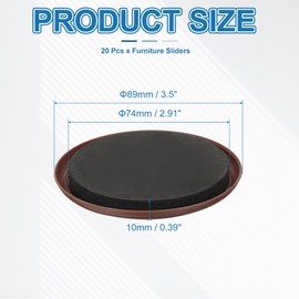 PATIKIL 3.5“ Furniture Sliders,20 Pcs Round Reusable Moving Furniture Sliders Pads Protectors for Carpet Heavy Furnishing Mover Floor Protectors Surface Protection Sofa, Brown