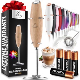 Zulay Kitchen Ultra-Fast Milk Frother Wand Powerful Handheld Electric Foam Maker with 4 AA Duracell Batteries for Coffee, Lattes, Cappuccino & Matcha