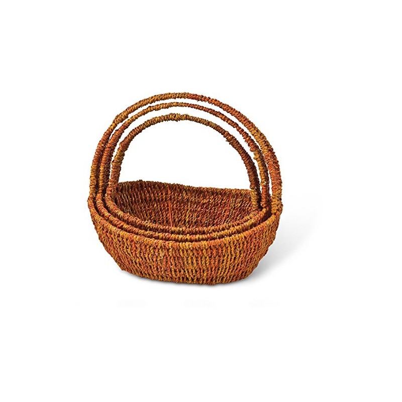 Oval Basket with Handle, Green, D 28 x 22 x