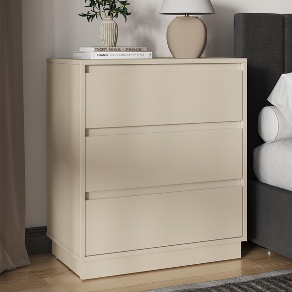 RoyalCraft Wide Nightstand with 3 Drawers, Modern Chest of Drawers