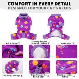 OUOBOB Sticky Hair Cat Clothes, Anti-Shedding Cat Pajamas, Purple S