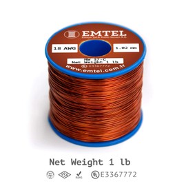 Emtel 18 AWG - 1 lb (460 gr) Copper Magnet Wire - Enameled Wire for Motor, Transformer, Speaker, Magnetic Coil, Winding Wire - Up to 220°C (428°F) - Double (Heavy) Build Insulation Craft Wire - Spool