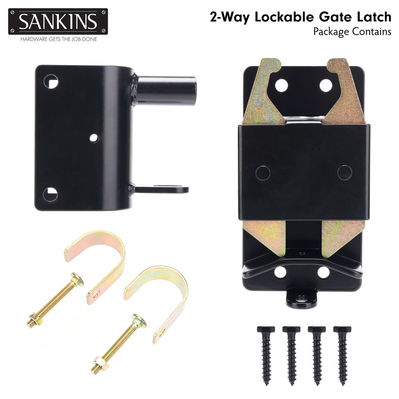 SANKINS 2 Way Heavy Duty Lockable Gate Latch, Black Anti-Sag