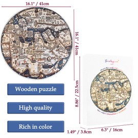 Bristlegrass Puzzles for Adults 312 Pieces and up, World Map Early 15th Century - Difficult Puzzles as Unique Gifts Fun Teaching map Round Puzzle Christmas and Easter Gifts（312pc）