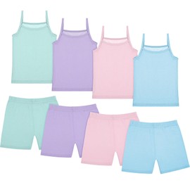 Hercicy 8 Packs Toddler Tank Tops Girls and Dance Shorts Toddler Sleeveless Strap Crop Gymnastics Yoga Shorts for Ballet(Blue, Green, Pink, Purple)