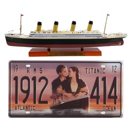 OPO 10 Model Ship & Plaque Set: 21.5 cms RMS Titanic Replica with 20x10 cms Decorative Number Plate