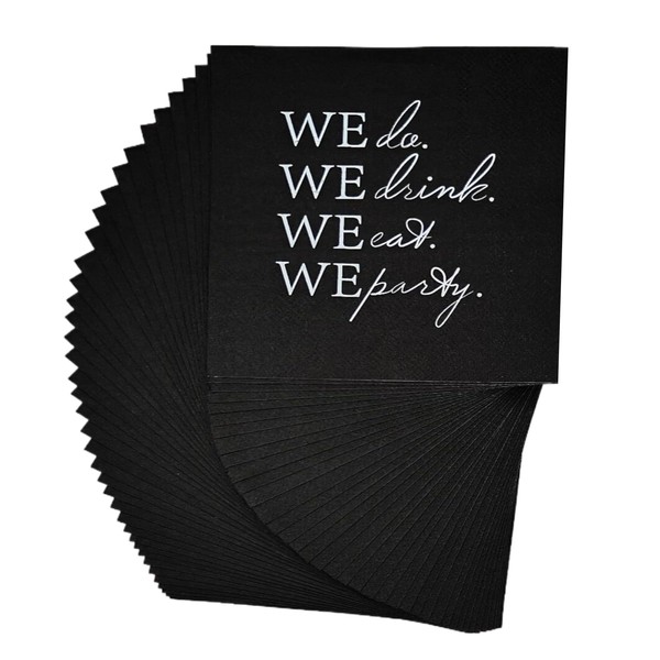 TAPARU 40Pcs Black and Silver Wedding Cocktail Napkins,Disposable Cocktail Paper