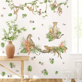 Safari Animals Wall Stickers Nursery Wall Decals Jungle Animals Wall Stickers Baby Boys Girls Room Decals Wall Decor Removeable Tiger Monkey Wall Art Decals for Kids Bedroom Living Room Playroom Decor