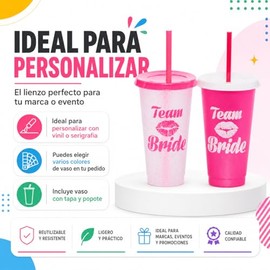 Vasos de Plastico Reusable Set de 10, 20, Y 50 Vaso con Popote y Tapa de 24 oz tipo Termos para Cafe (Vaso tipo Termo Reusable/Plastic Cup) (10, TRANS