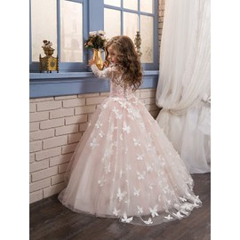Abaowedding Lovely Flower Girl Dress Lace Long Sleeves Prom Gown Pink,Size 2