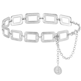 Andibro Metal Waist Chain Belt for Women, Adjustable Punk Chain Belt Skinny Belts for Jean Pants Dress(silver)