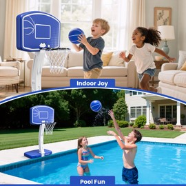 HYES Large Pool Basketball Hoop Poolside, Swimming Pool Basketball Game for Inground Pools, Water Basketball for Pool with 2 Balls and Pump, Summer Outdoor Toys for Kids Teens Adults