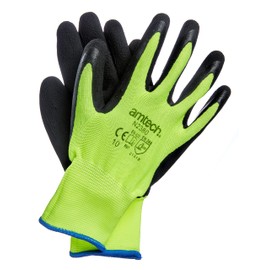Amtech N2380 XL (Size 10), Certified Quality Latex Coated Hi Vis Work Gloves, Black/Yellow
