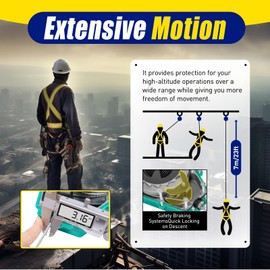 OCASAMI 23FT 330LBS Self Retracting Lifeline, Fall Arrester Fall Protection Device Dual Swivels Alloy Steel Hook Flame Retardant Steel Wire Rope for Engineering Construction, Electrical Maintenance