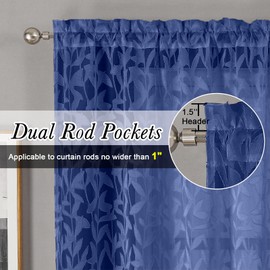 Lecloud Leia Bedroom Dusty Blue Sheer Curtains 90 Inches Long 2 Panels, Texture Patio Door/French Door Curtain Dual Rod Pockets, Farmhouse Leaf Living Room Drapes Window Treatment, 40 W x 90 L