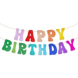 Rainbow Happy Birthday Banner, Glitter Colorful Happy Birthday Banner for Home Garden Birthdays Bunting Party Decoration Supplies