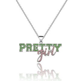 Scwasen Greek Sorority Paraphernalia Bracelet Gifts Pink and Green Sorority Jewelry Rhinestone Brooch Necklace Sisterhood Gift for Women (Necklace)