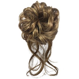 Lockerer Messy Bun Dutt Haarteil, gewellter synthetischer Haargummi mit elastischem Band, Fake Dutt Haarverlängerung für zerzauste Updo-Frisuren (Dunkelbraun)