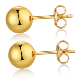 JiaYangJY Ball Stud Earrings for Women Men, 925 Sterling Silver Polished Earrings with 18K Gold Plated (5 MM)