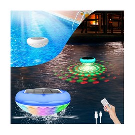 Solar Pool Lights(1 PCS), 2600mAh USB Rechargeable Floating Pool Lights, 6.7" IP68 Waterproof Solar Floating Light with Remote, RGB 13 Colors Upper and Lower Glow Hangable Light for Path, Hot Tubs