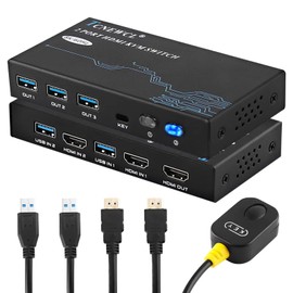 TCNEWCL 8K 60Hz USB 3.0 KVM Switch HDMI 2.1 2 port 4K 120Hz KVM Switcher for 2 PC 1 Monitor, support HDR, Dolby Audio, 3D, HDCP2.3, with 2 HDMI 2.1 cables and 2 USB 3.0 cables