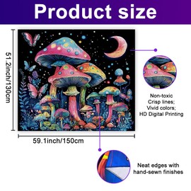 WEBEEDY Mysterious Mushroom Tapestry Blacklight Tapestry UV Reactive Mushroom Bush Butterfly Moon Tapestries Posters Room Decor for Bedroom Party Home Wall Hanging, 150x130cm