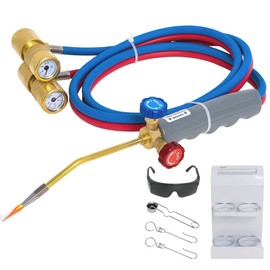 Oxy Acetylene Hvac Torch Kit Compatible with MAPP/Propane, Brass Pressure Meter with Portable Cylinder Metal Stand for Heating, Glass Blowing,Soldering, Brazing Welding Jewelry Torch