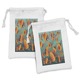 Ambesonne Jellyfish Fabric Pouch Set of 2, Illustration of Cartoon Floating Tangerine Tones Underwater Animals, Small Drawstring Bag for Toiletries Masks and Favors, 9" x 6", Teal and Multicolor
