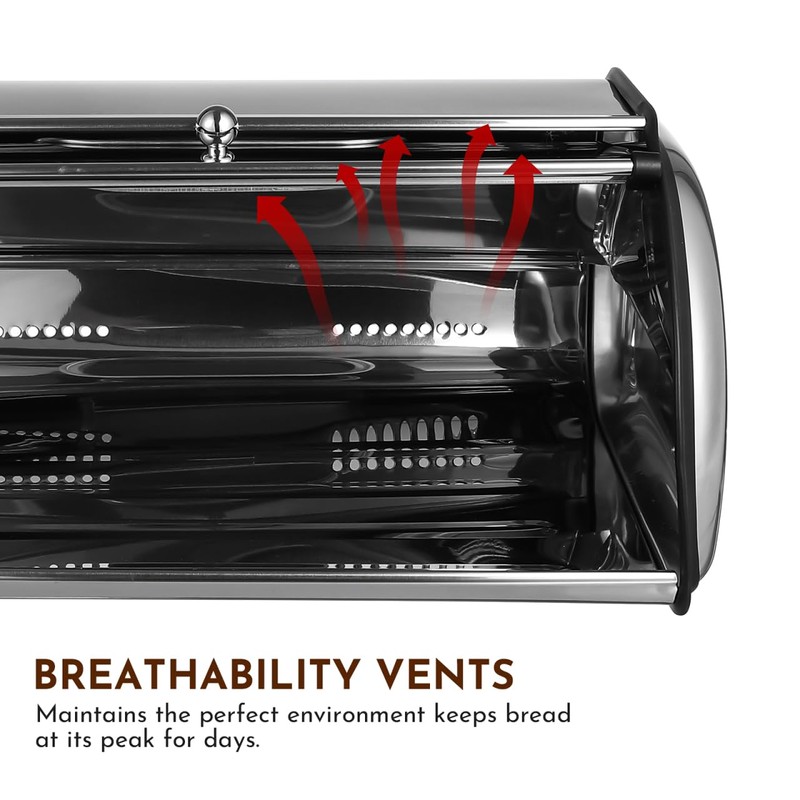 PRETYZOOM Stainless Steel Bread Storage Box Large Capacity Roll Top