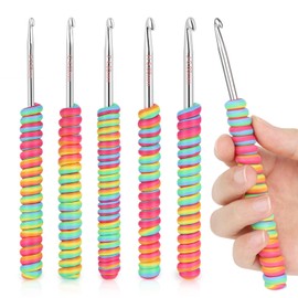Coopay Warm Crochet Hooks Set, Ergonomic Crochet Hook with Soft Clay Handle, Metal Crochet Hooks Set for Arthritic Hands, Gradient Colored Crochet Needles for Beginners Sizes 3.5mm 4mm 4.5mm 5mm 6mm